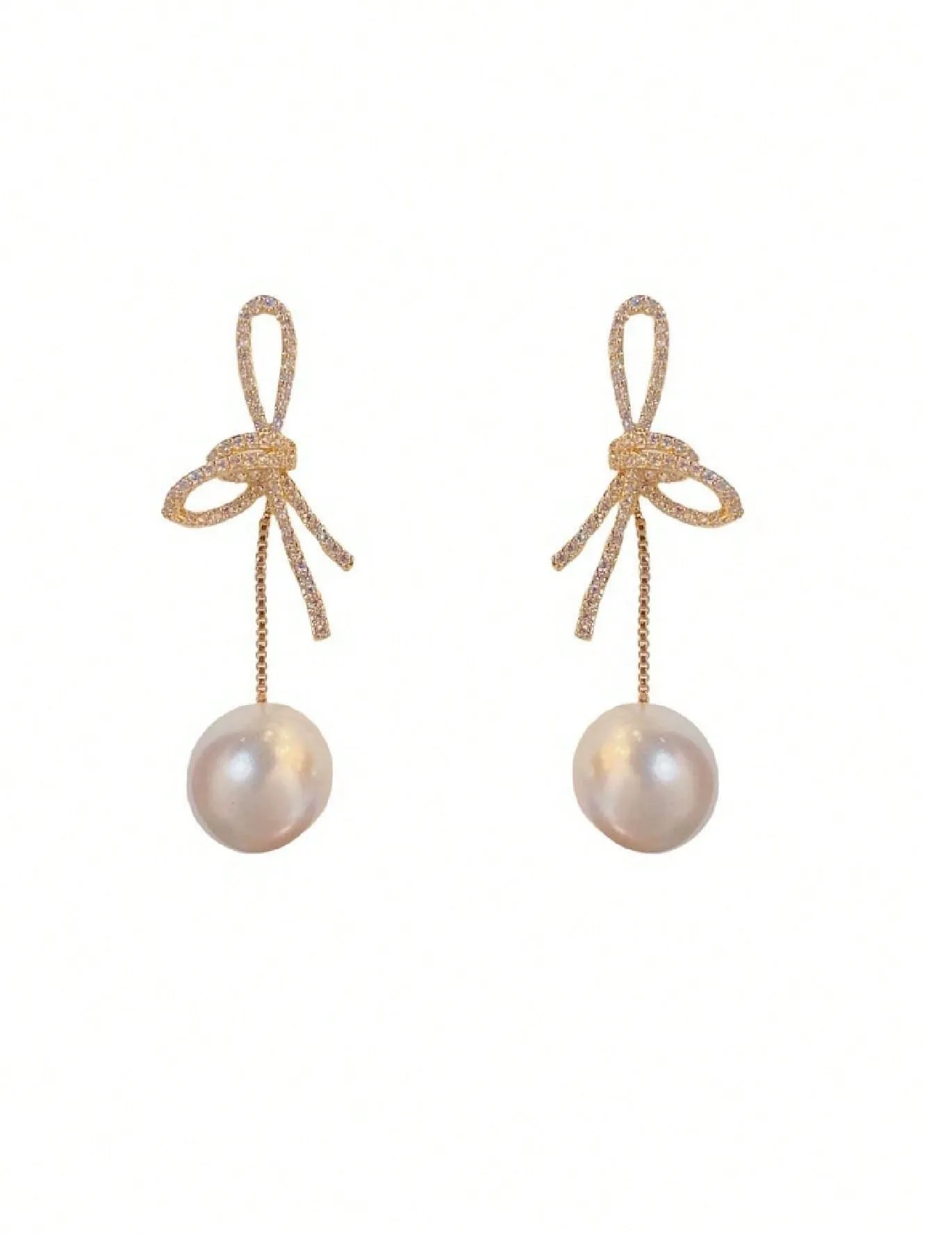 1 Pair Of Bowknot Pearl Earrings With French Design Sense, Luxury Rhinestones, Suitable For Women To Wear In Daily Or Bride Wedding Occasions.