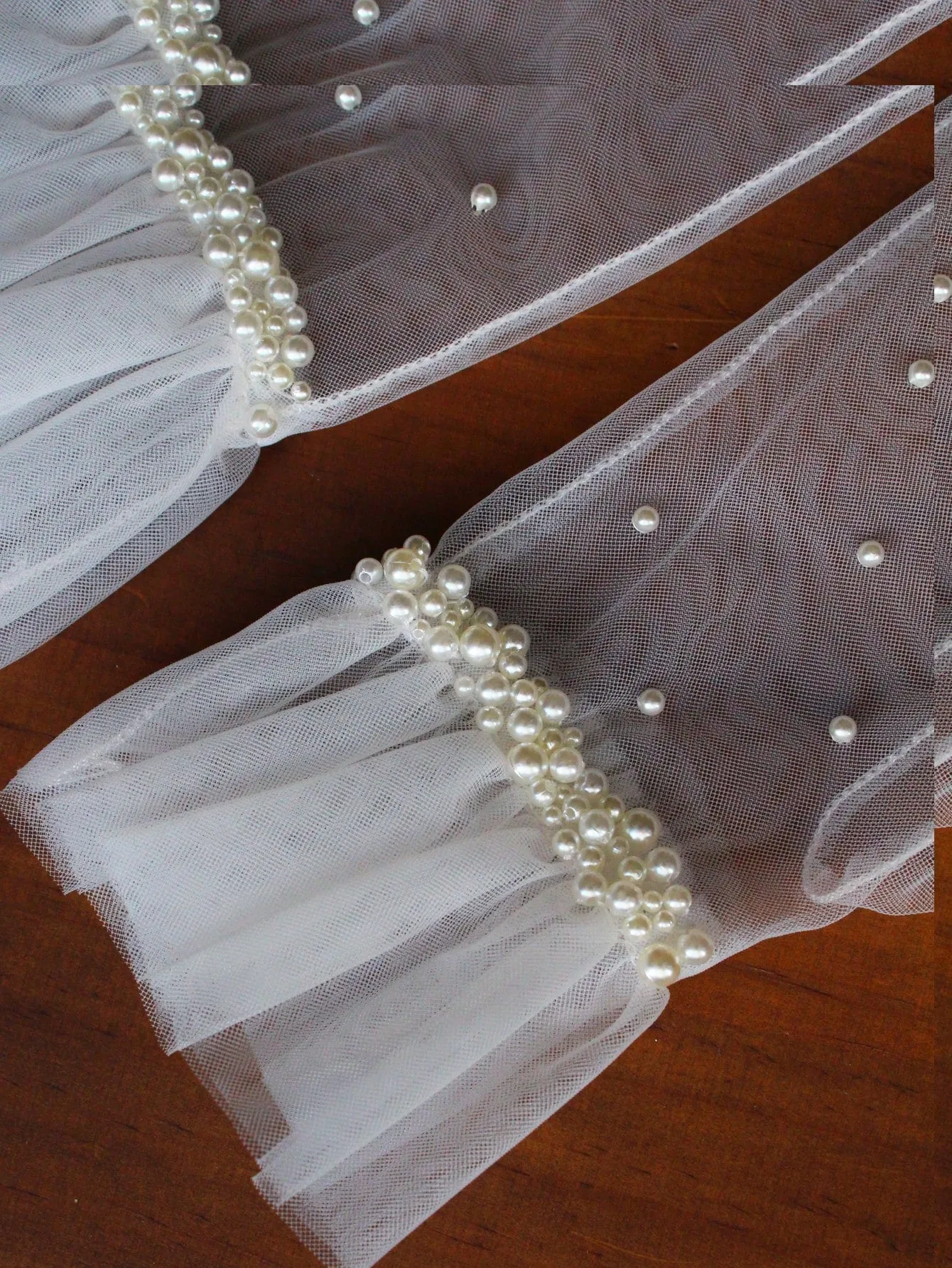 1 Pair Women's Pearl Beaded Lotus Leaf Edge Bridal White Gloves, Ideal For Wedding, Evening Party Dressing Up