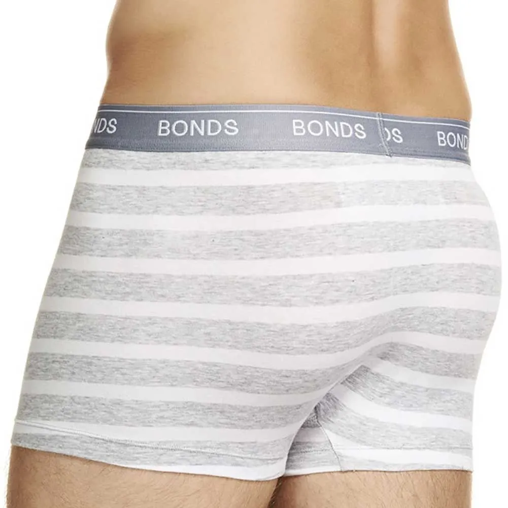 18 X Bonds Mens Guyfront Trunks Underwear Black/Grey/Grey Stripe