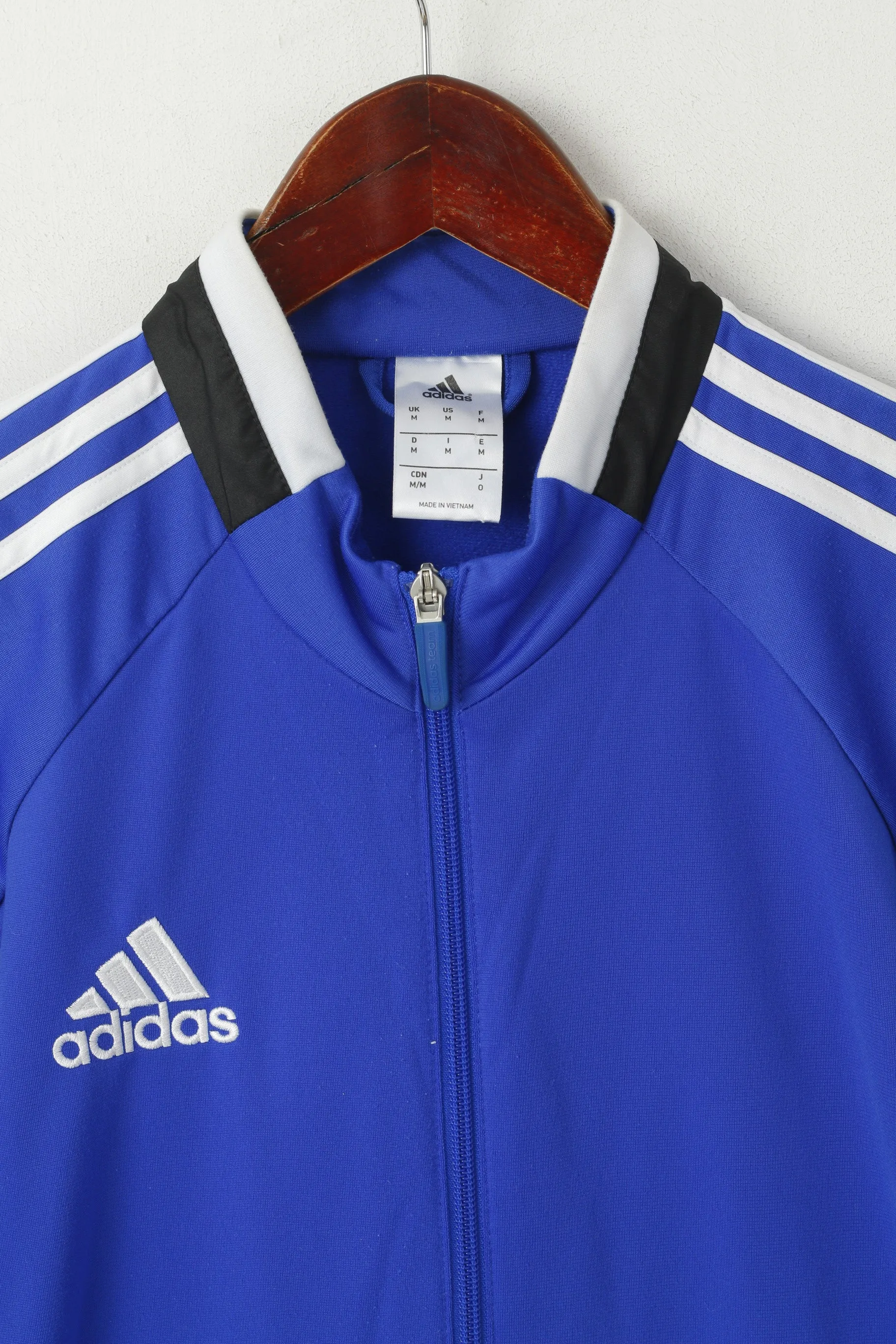 Adidas Men M Sweatshirt Blue Shiny Retro Full Zipper Sport Training Track Top