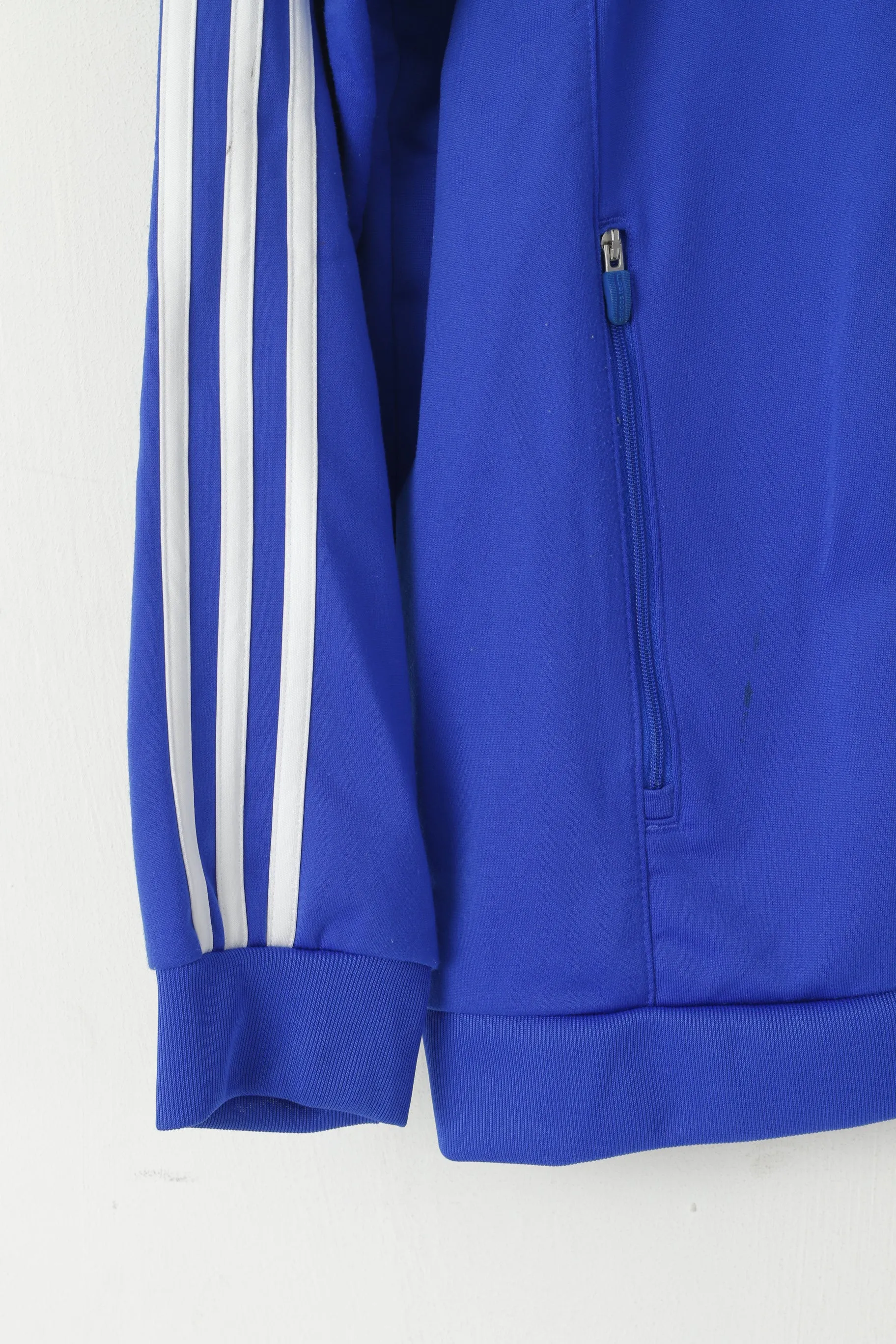 Adidas Men M Sweatshirt Blue Shiny Retro Full Zipper Sport Training Track Top