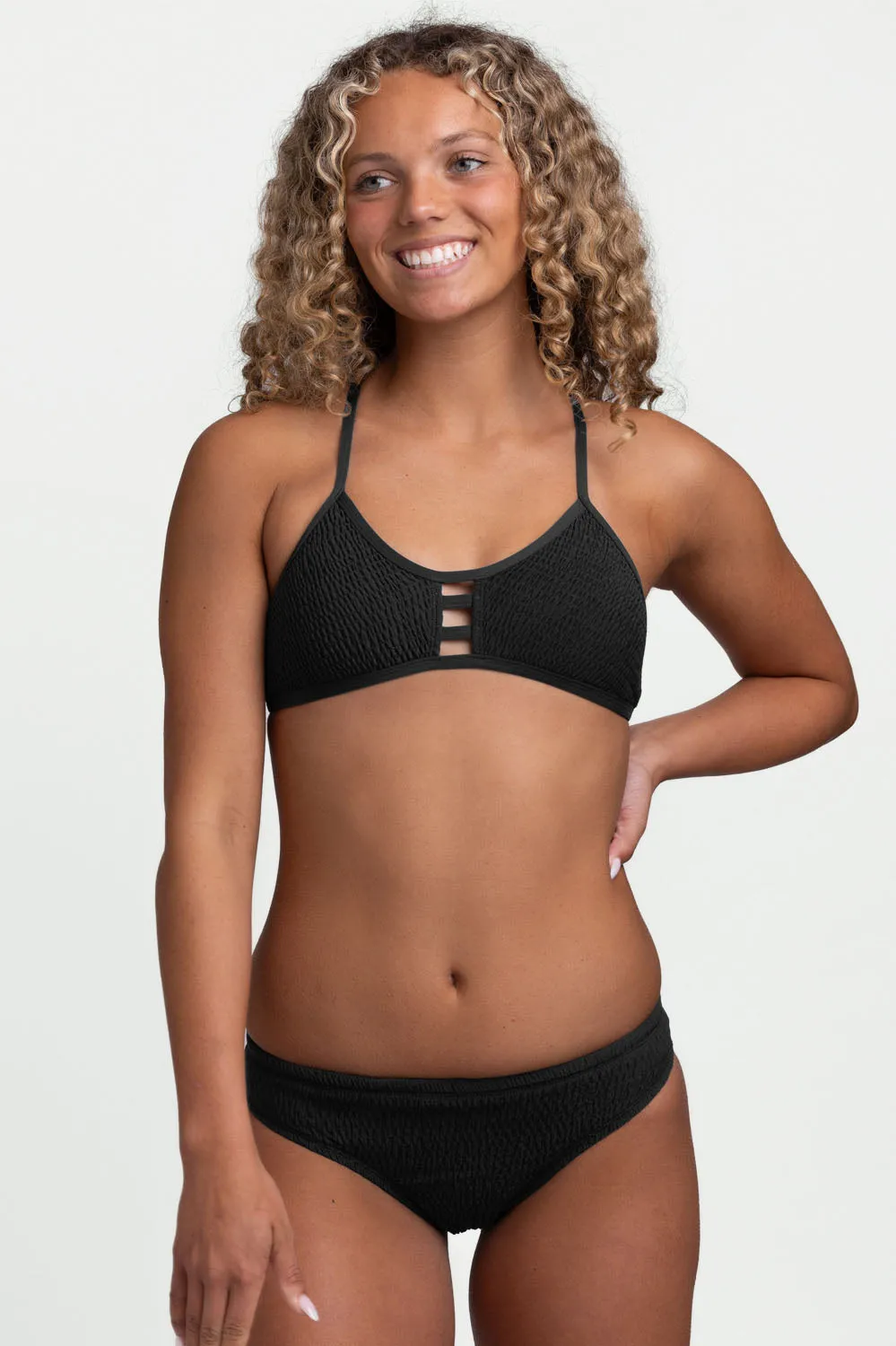 Andy Smocked Bikini Bottom - Black