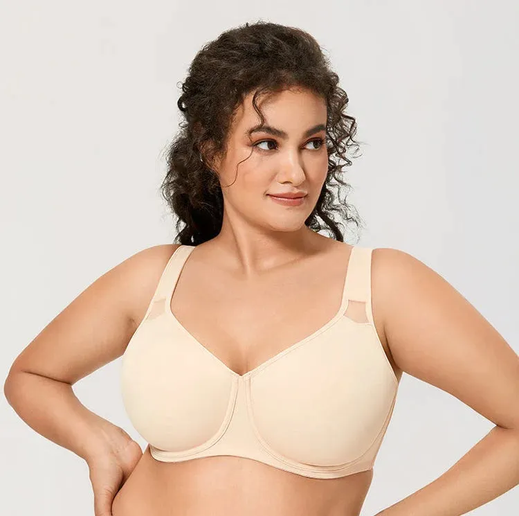 Beige Seamless Full Coverage Underwire Non-padded Wide Bra for Women