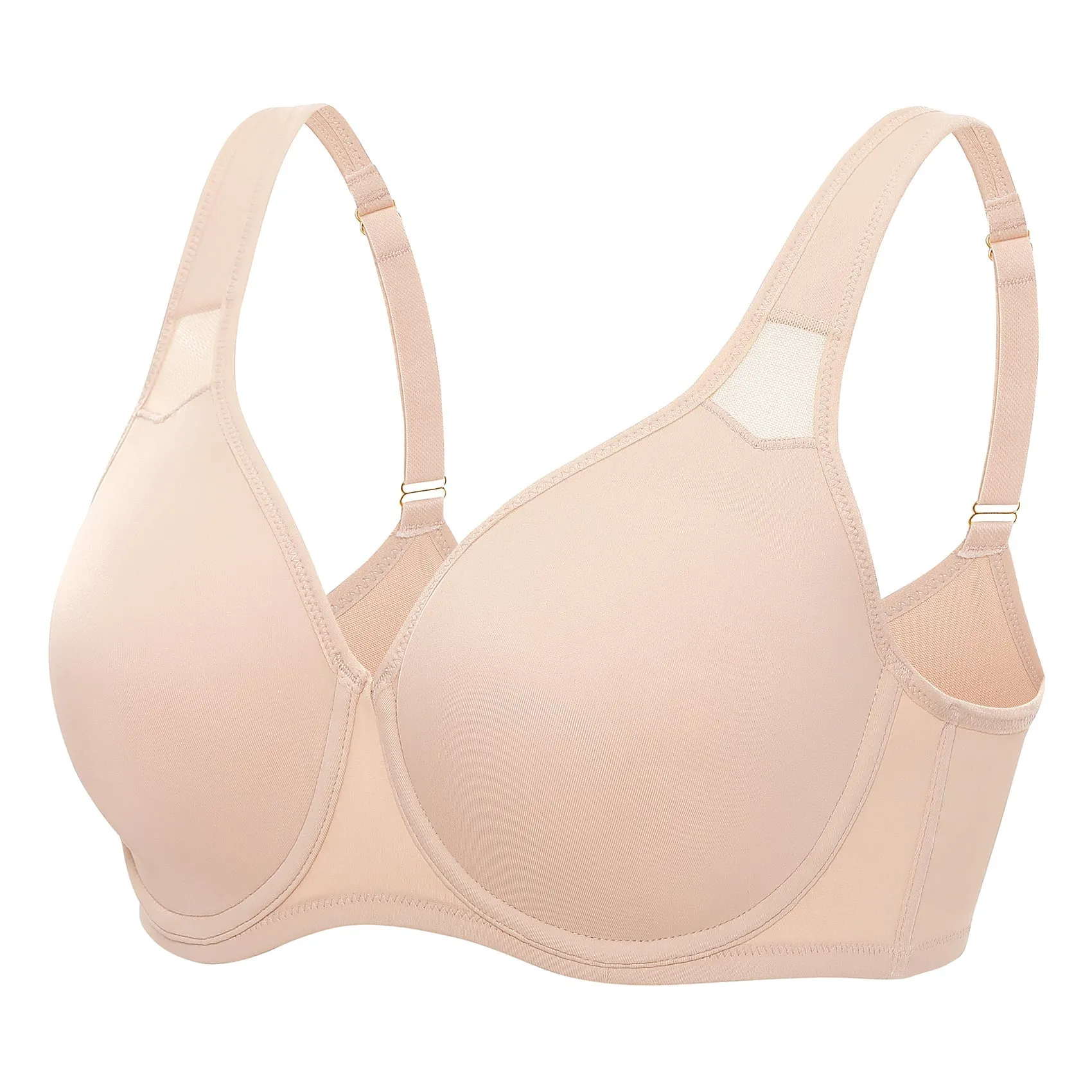 Beige Seamless Full Coverage Underwire Non-padded Wide Bra for Women