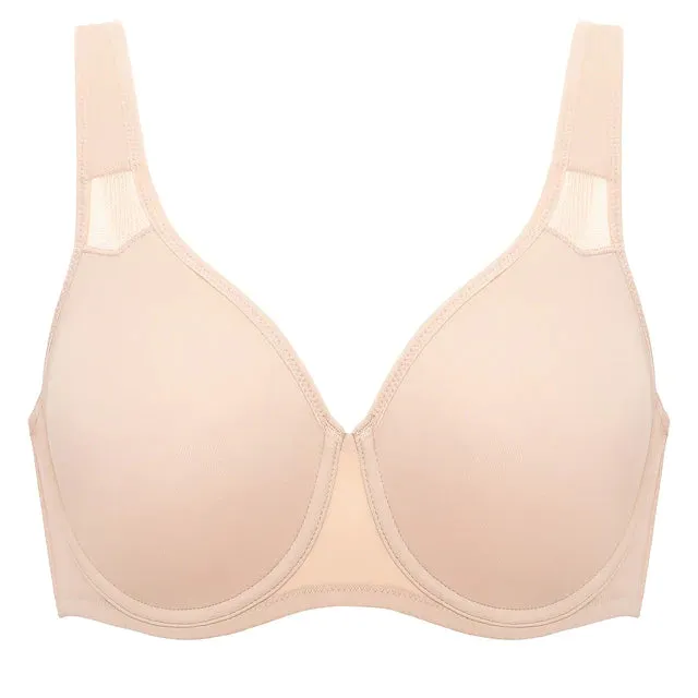 Beige Seamless Full Coverage Underwire Non-padded Wide Bra for Women