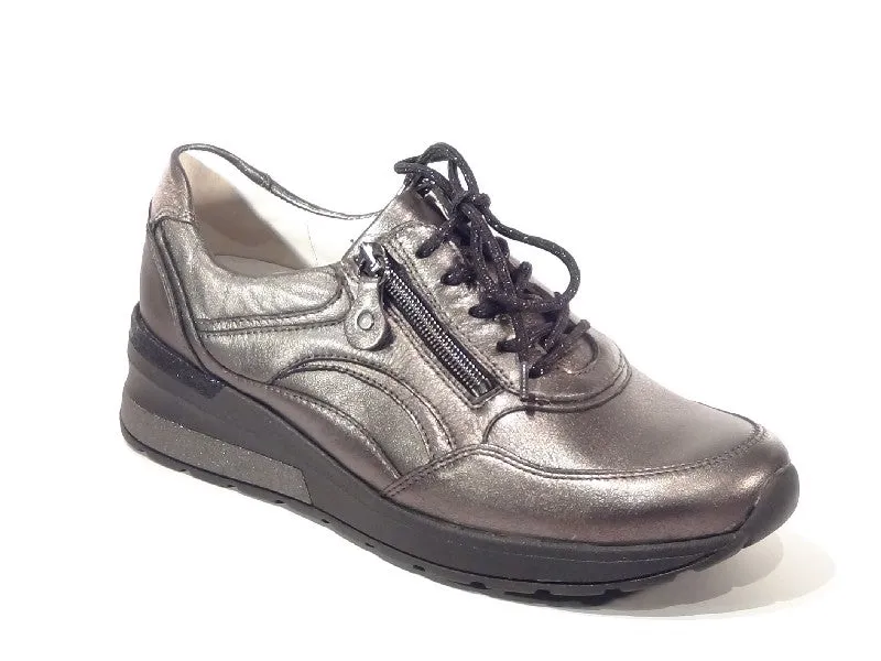 Ladies Waldlaufer Trainers Pewter Wedge Heel Leather Soft Zip H Wider Fitting