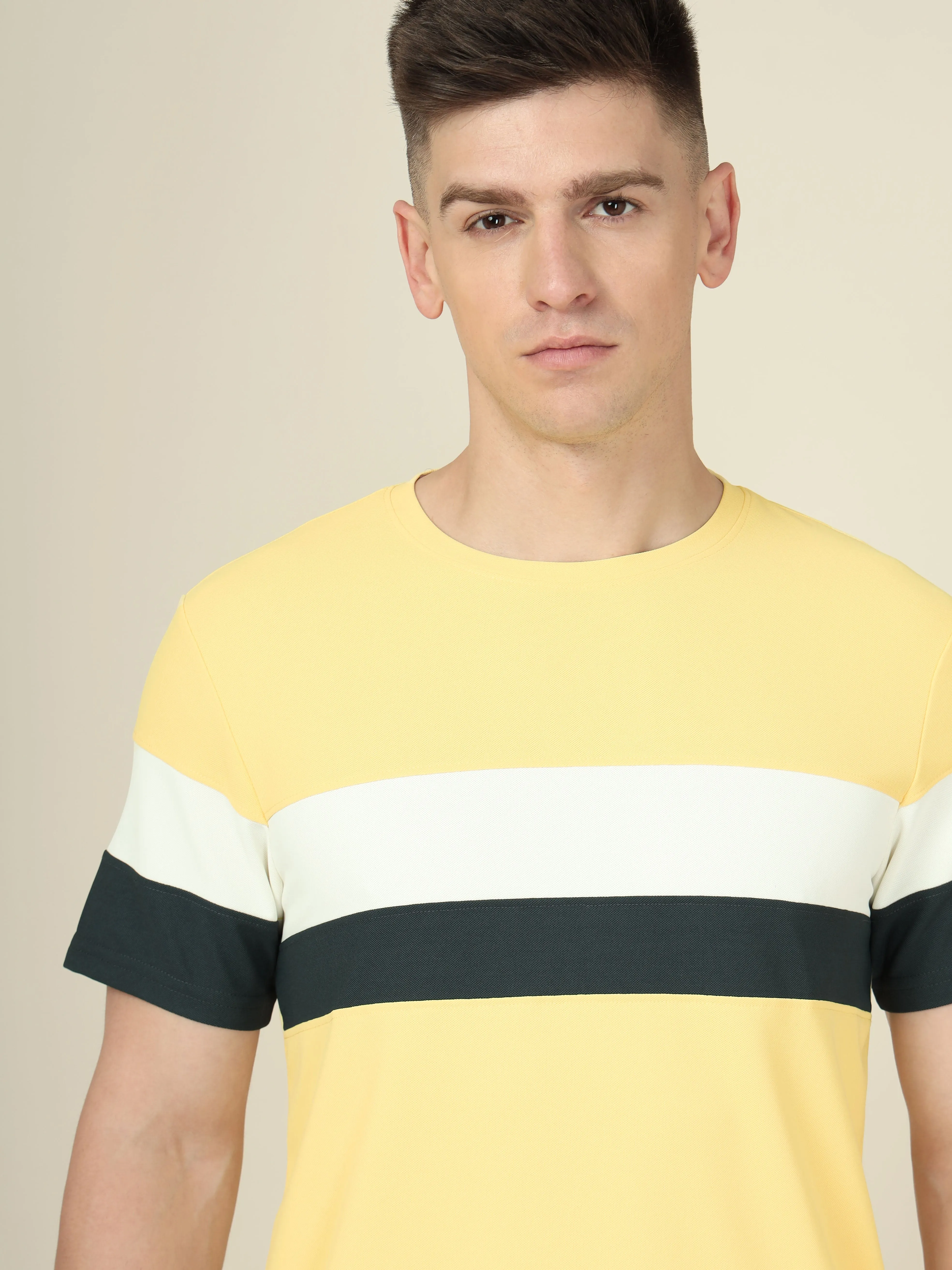 Men Colorblock Slim Fit Crew Neck T-shirt with MATPIQ