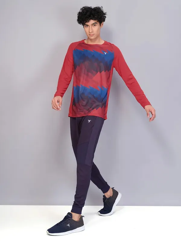 Men Geometric Slim Fit Crew Neck T-shirt with TECHNO COOL