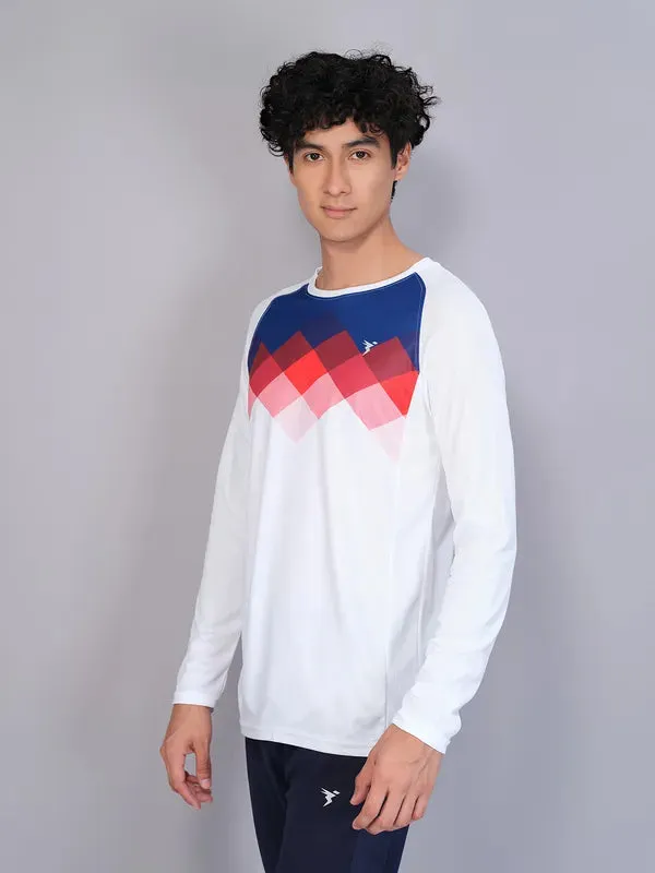 Men Geometric Slim Fit Crew Neck T-shirt with TECHNO COOL