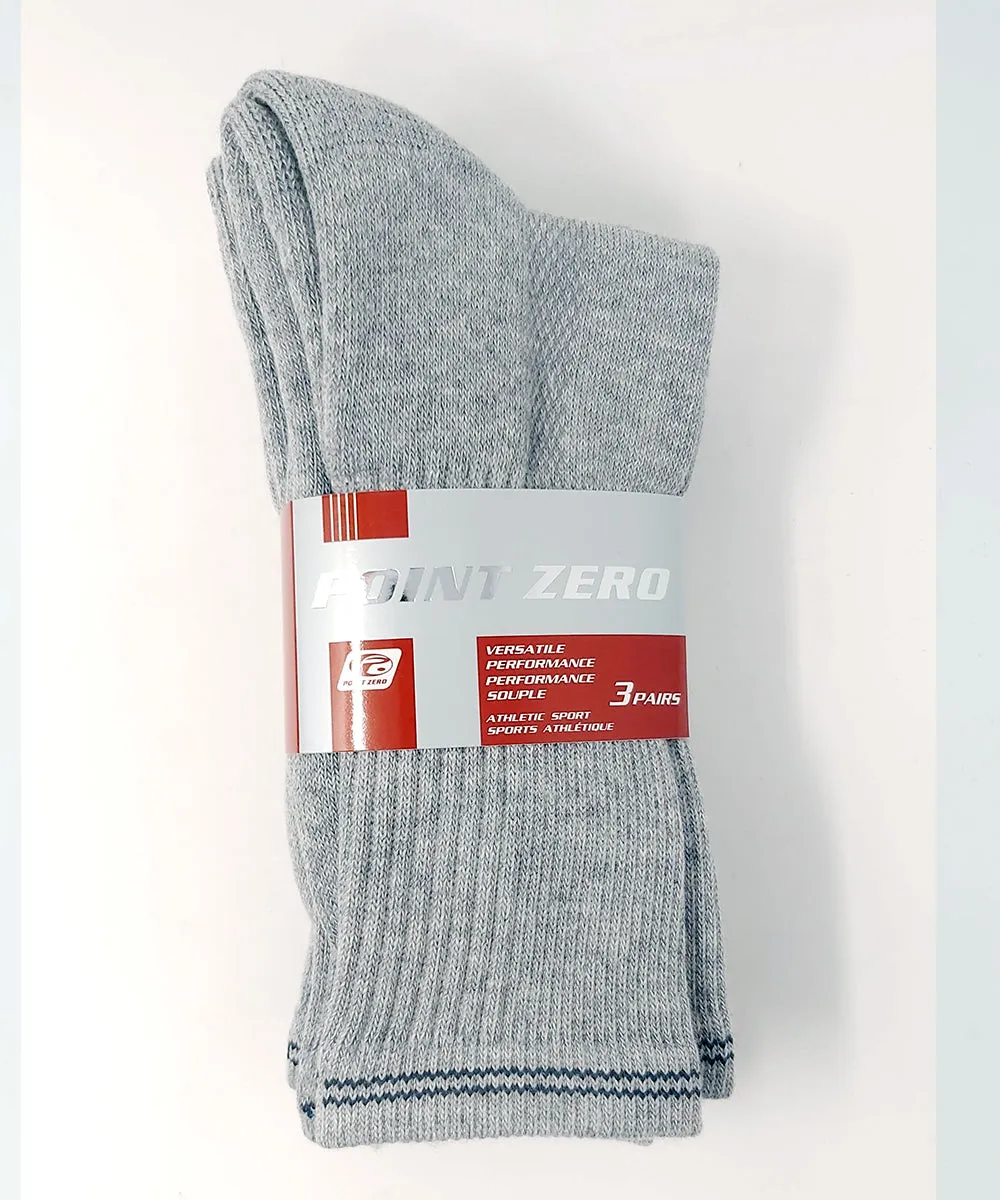 "Athletic" 90% Cotton Crew Socks (3 Pairs) by Point Zero-Large (CLEARANCE)