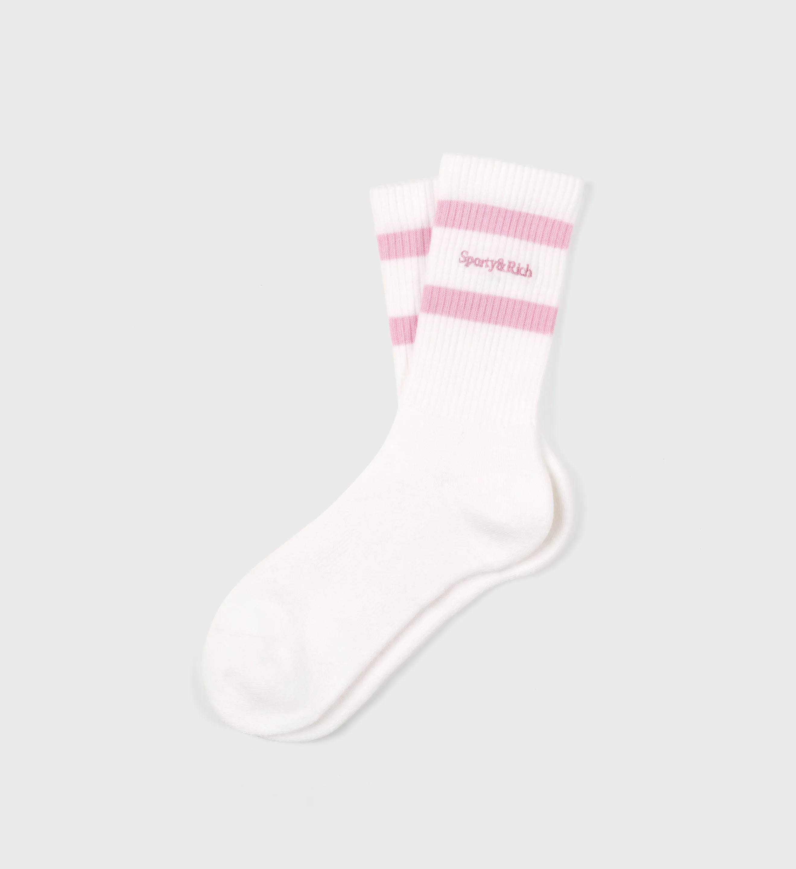 Serif Logo Striped Socks - White/Baby Pink