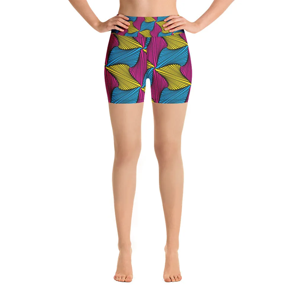 Women's Ankara Wax Print Yoga Shorts 001