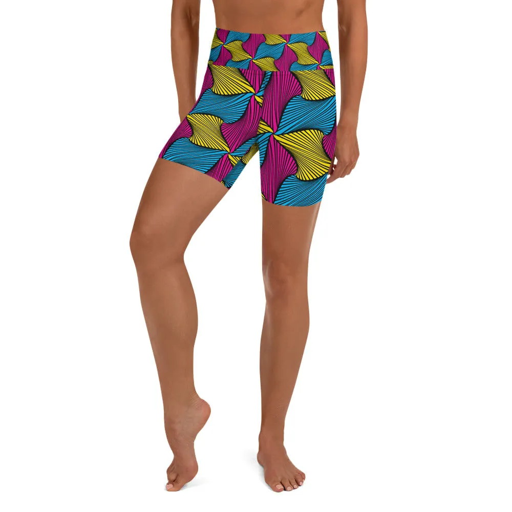 Women's Ankara Wax Print Yoga Shorts 001