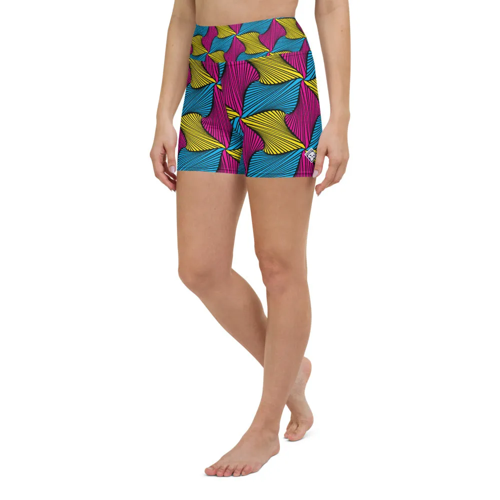 Women's Ankara Wax Print Yoga Shorts 001