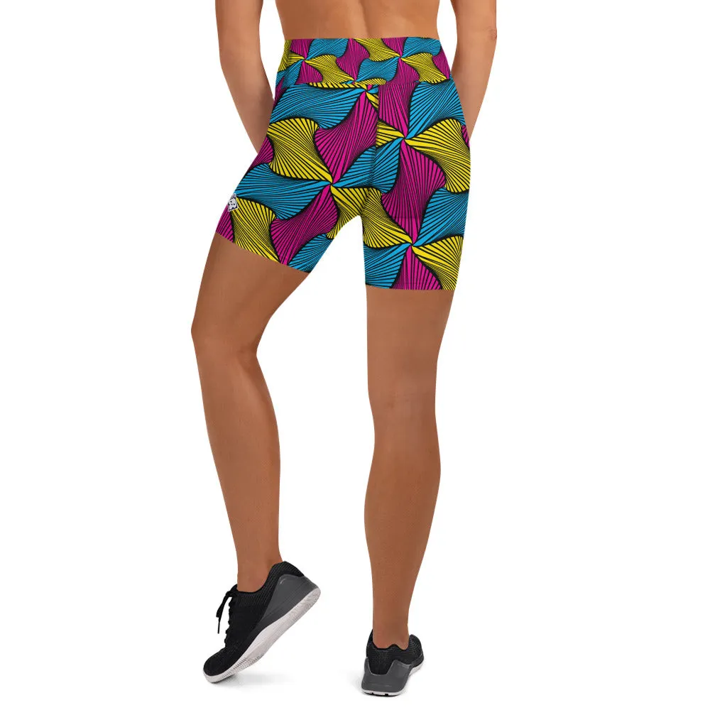 Women's Ankara Wax Print Yoga Shorts 001