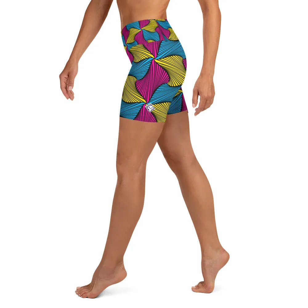 Women's Ankara Wax Print Yoga Shorts 001