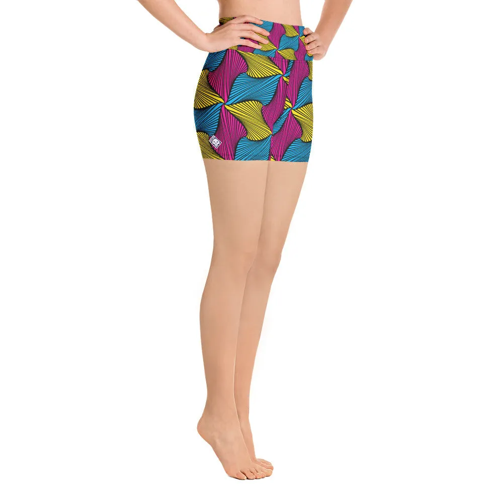 Women's Ankara Wax Print Yoga Shorts 001